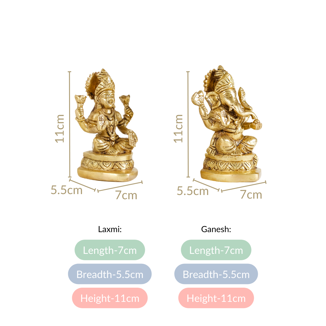 Ganesh Laxmi Pure Brass Statue Set Of 2 11cm Nestasia