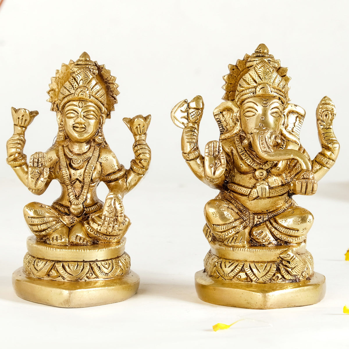Ganesh Laxmi Pure Brass Statue Set Of 2 11cm Nestasia