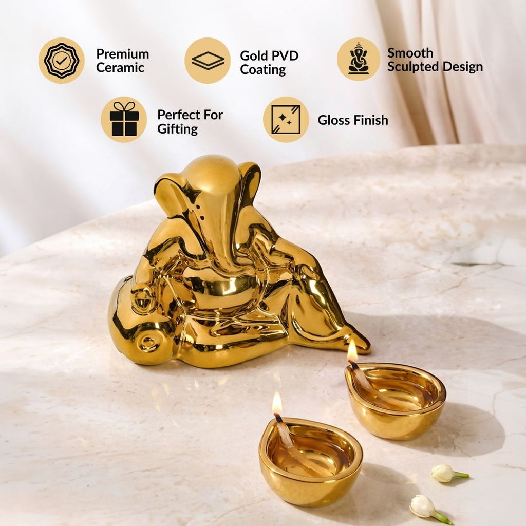 Ganesha Idol With Diya In Gift Box Set Of 3 Nestasia