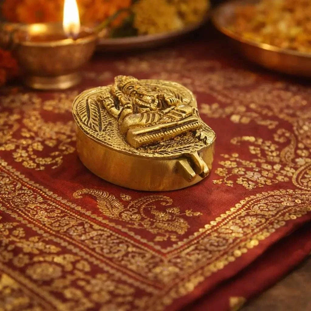 Brass Ganesha Sindoor/Chopda box (1.5 Inch) Vedansh Craft
