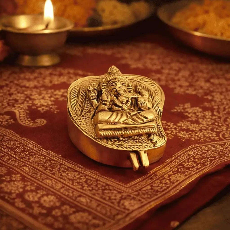 Brass Ganesha Sindoor/Chopda box (1.5 Inch) Vedansh Craft