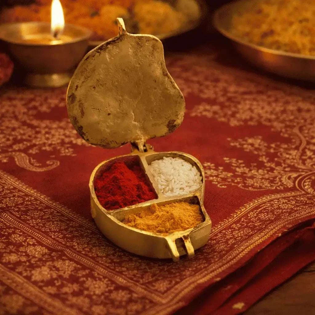 Brass Ganesha Sindoor/Chopda box (1.5 Inch) Vedansh Craft
