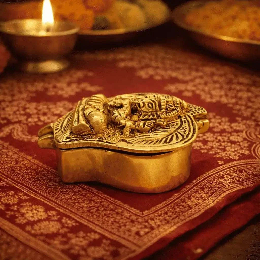 Brass Ganesha Sindoor/Chopda box (1.5 Inch) Vedansh Craft