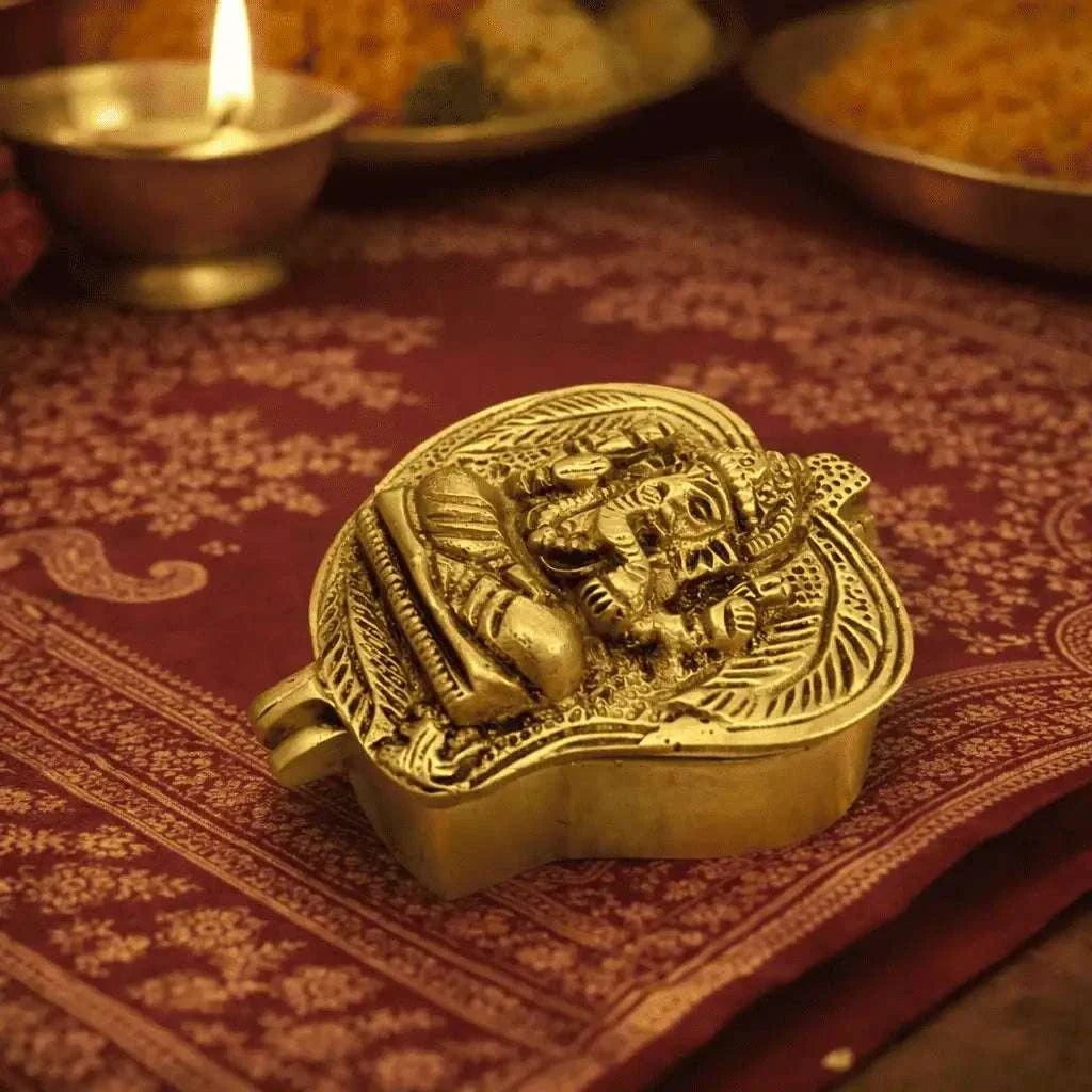 Brass Ganesha Sindoor/Chopda box (1.5 Inch) Vedansh Craft