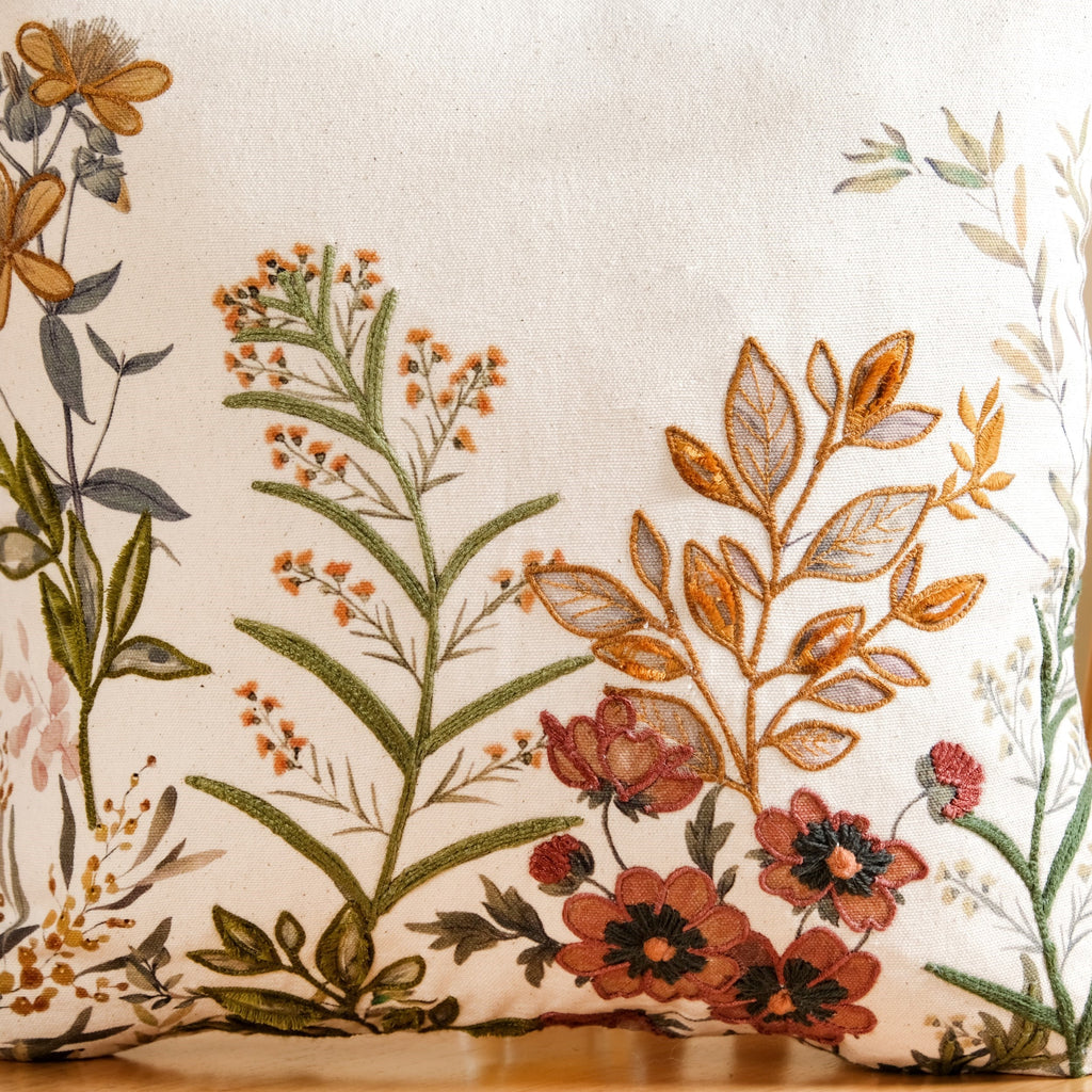 Garden Bloom Embroidered Cushion Cover 40x40cm Nestasia