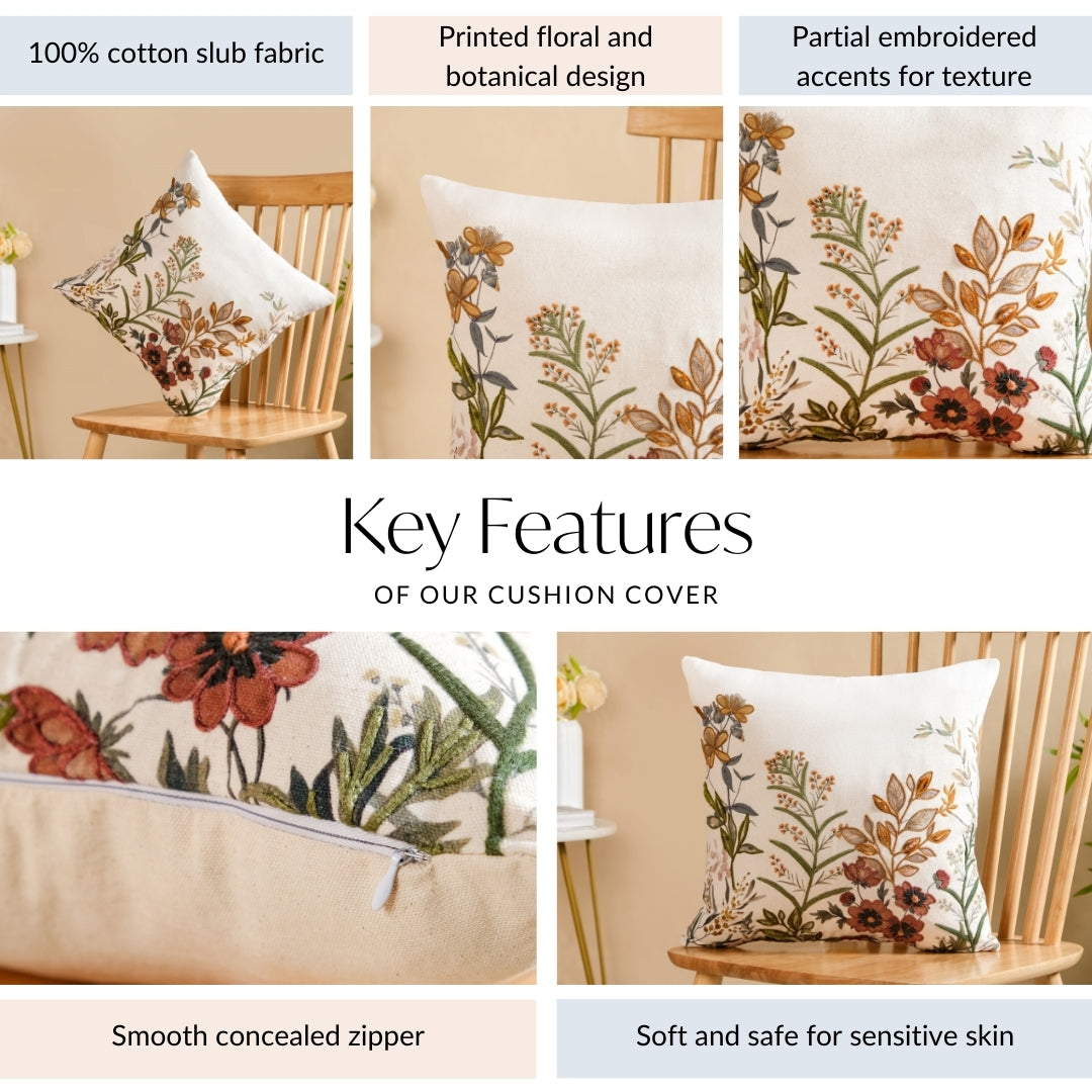 Garden Bloom Embroidered Cushion Cover 40x40cm Nestasia