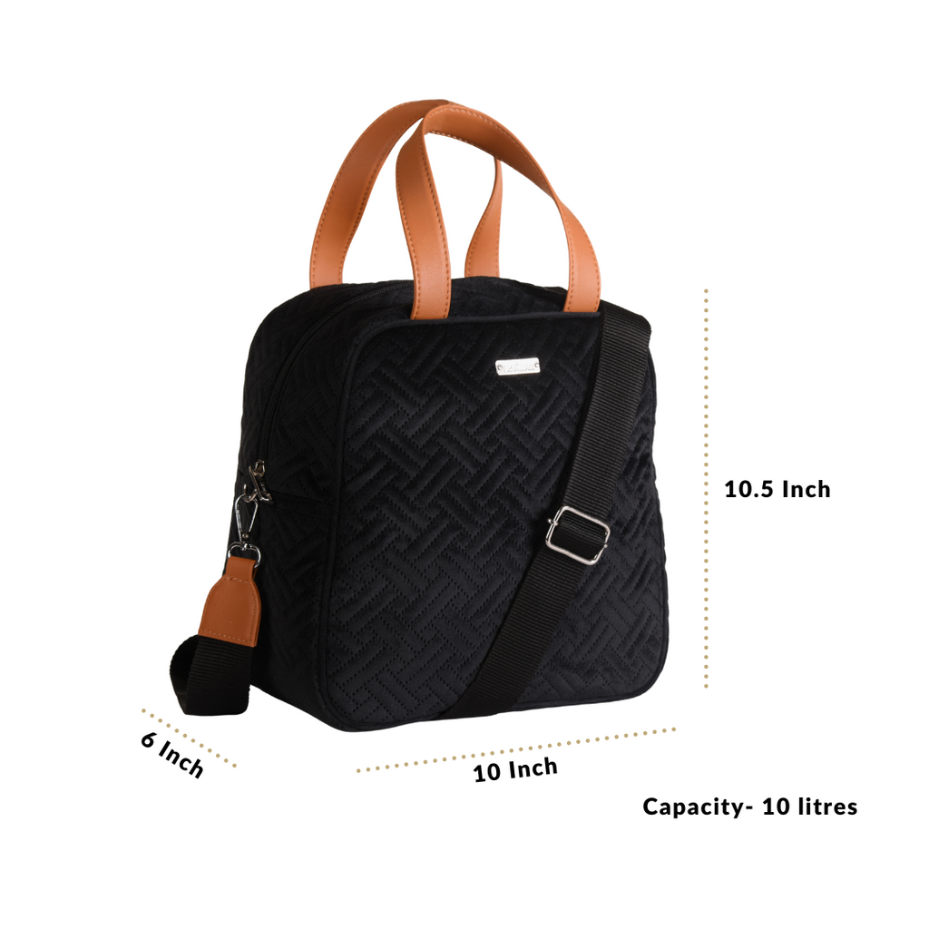 Sling Velvet Thermal Insulated Lunch Bag Black Nestasia