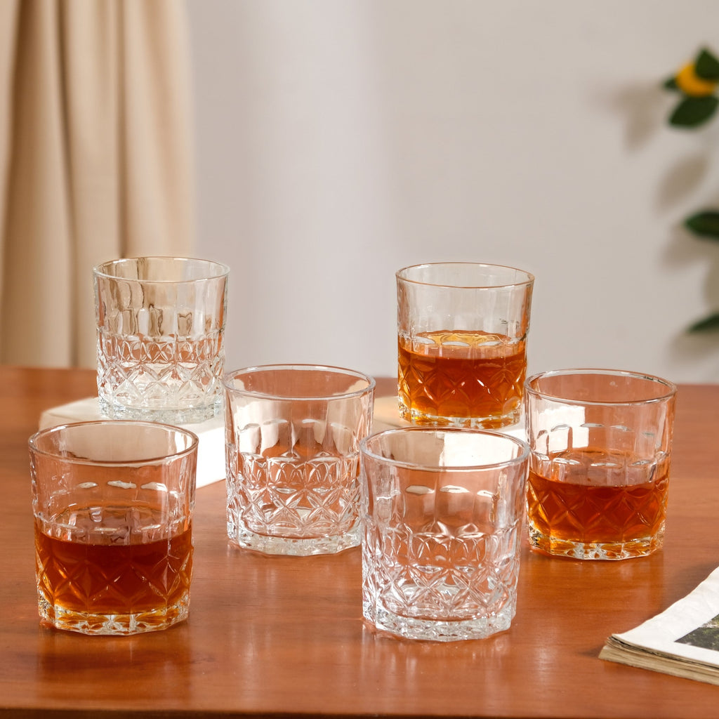 Geometric Embossed Scotch Glass Large Set Of 6 310ml Nestasia