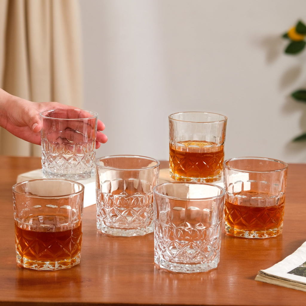 Geometric Embossed Scotch Glass Large Set Of 6 310ml Nestasia