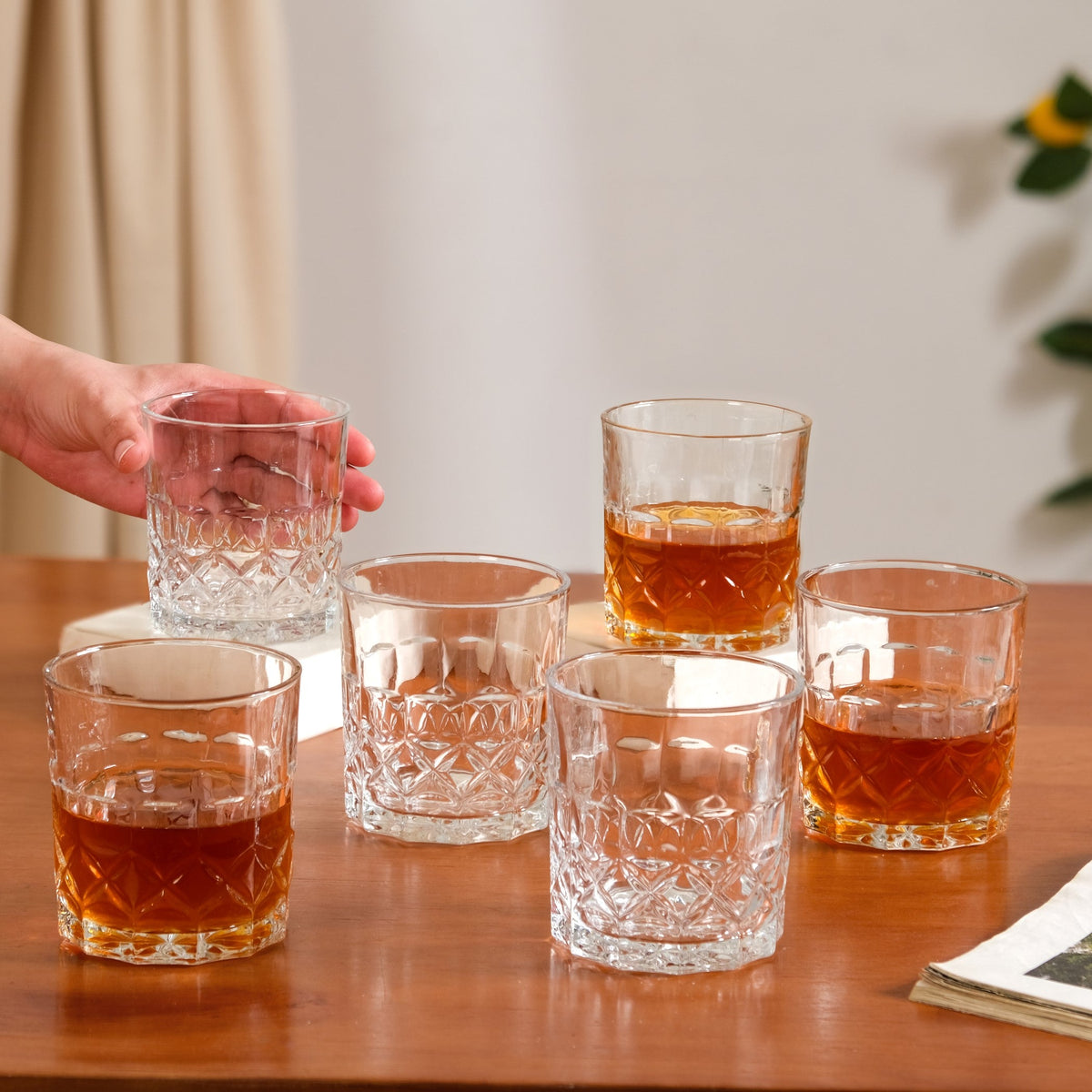Geometric Embossed Scotch Glass Large Set Of 6 310ml Nestasia