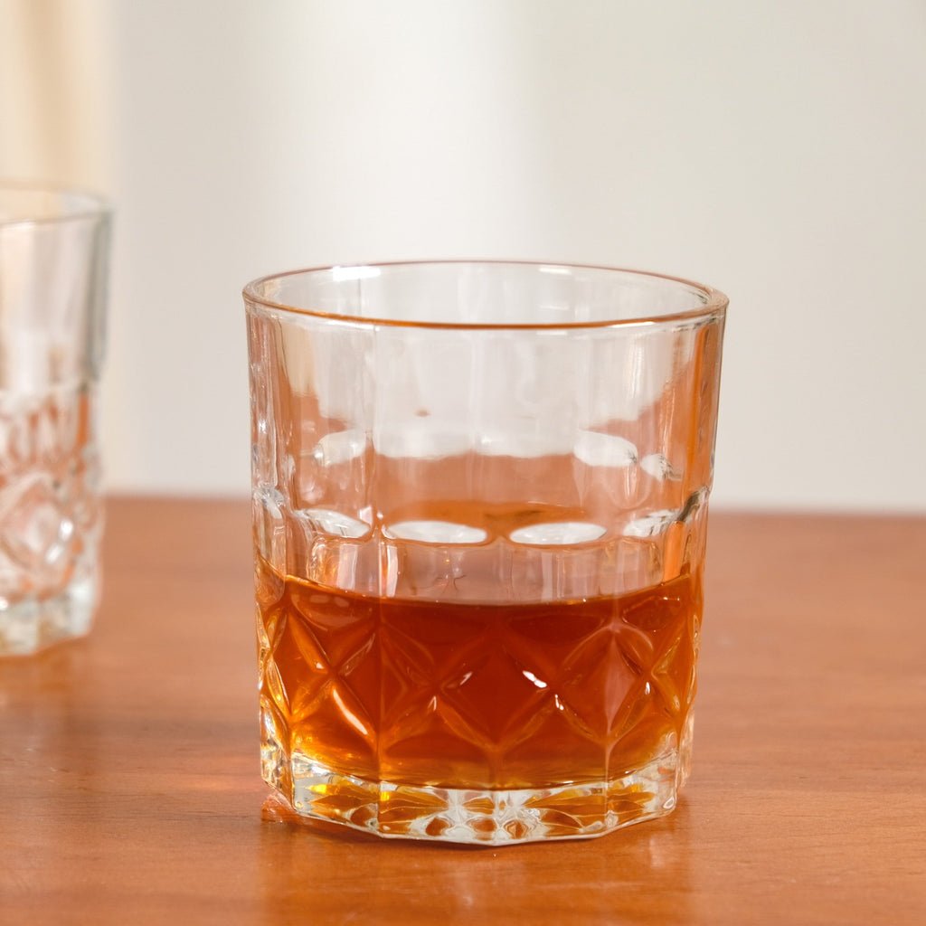 Geometric Embossed Scotch Glass Large Set Of 6 310ml Nestasia
