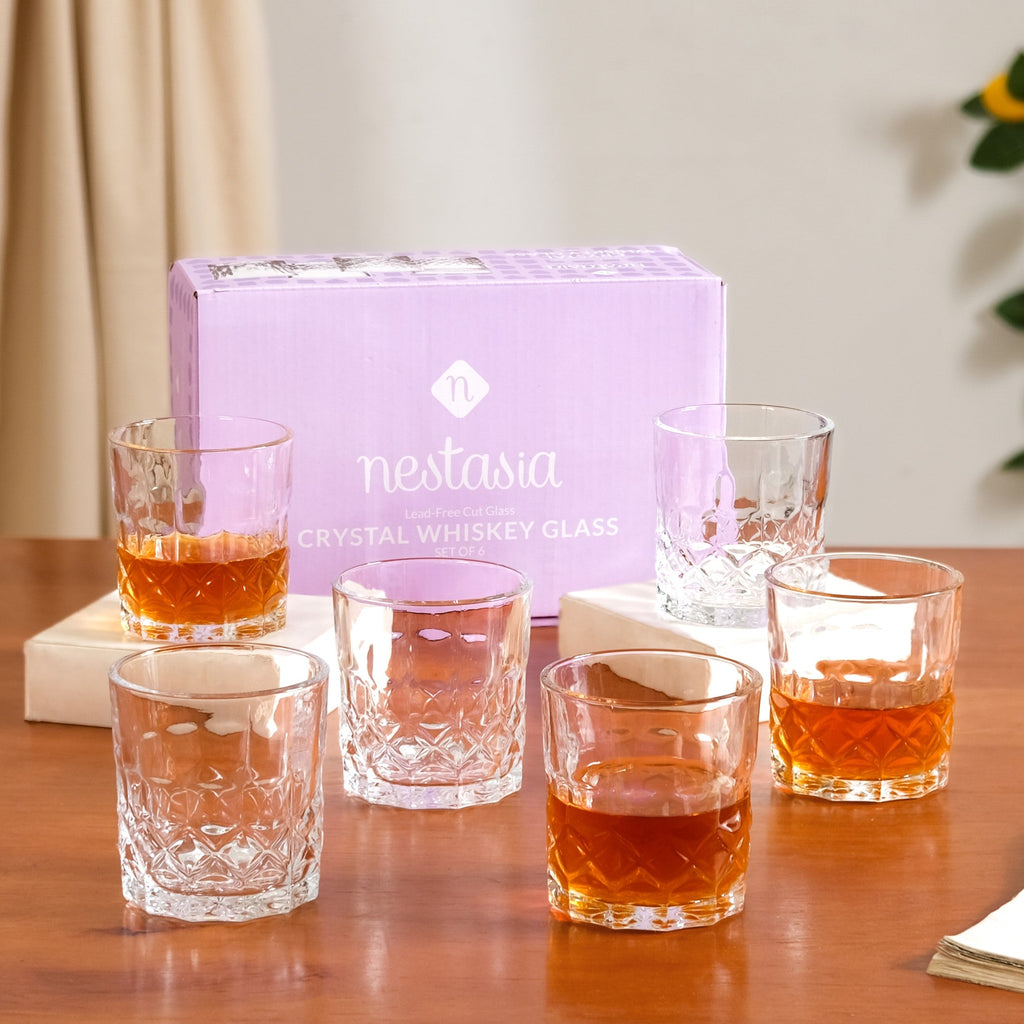 Geometric Embossed Whiskey Glass Set Of 6 230ml Nestasia