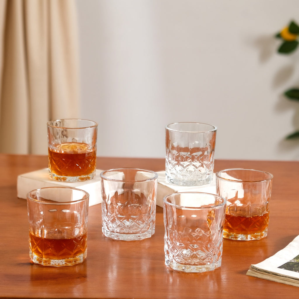 Geometric Embossed Whiskey Glass Set Of 6 230ml Nestasia