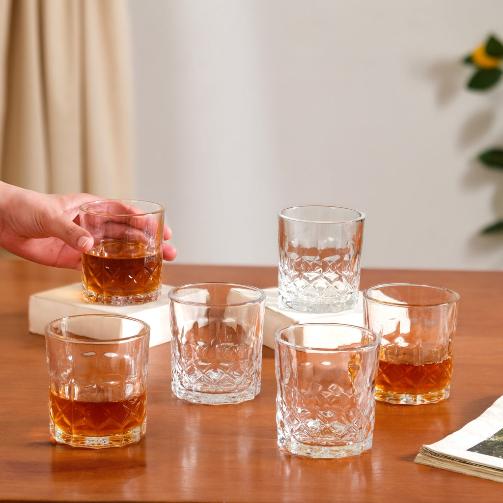 Geometric Embossed Whiskey Glass Set Of 6 230ml Nestasia