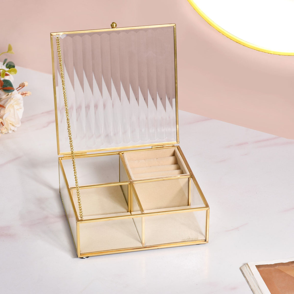 Fluted Lid Multi Section Glass Jewellery Box Nestasia