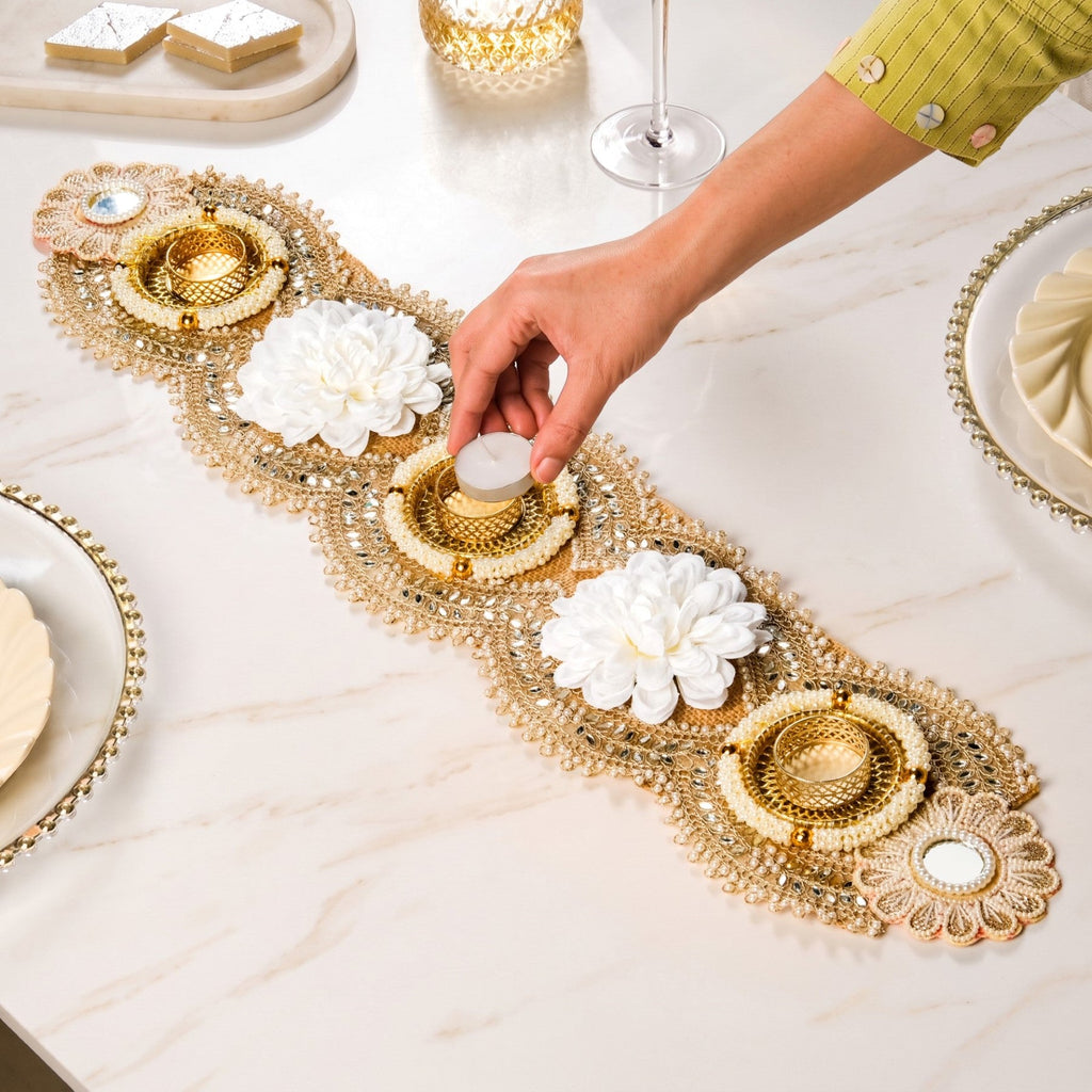 Gilded Garden Table Tealight Runner Nestasia