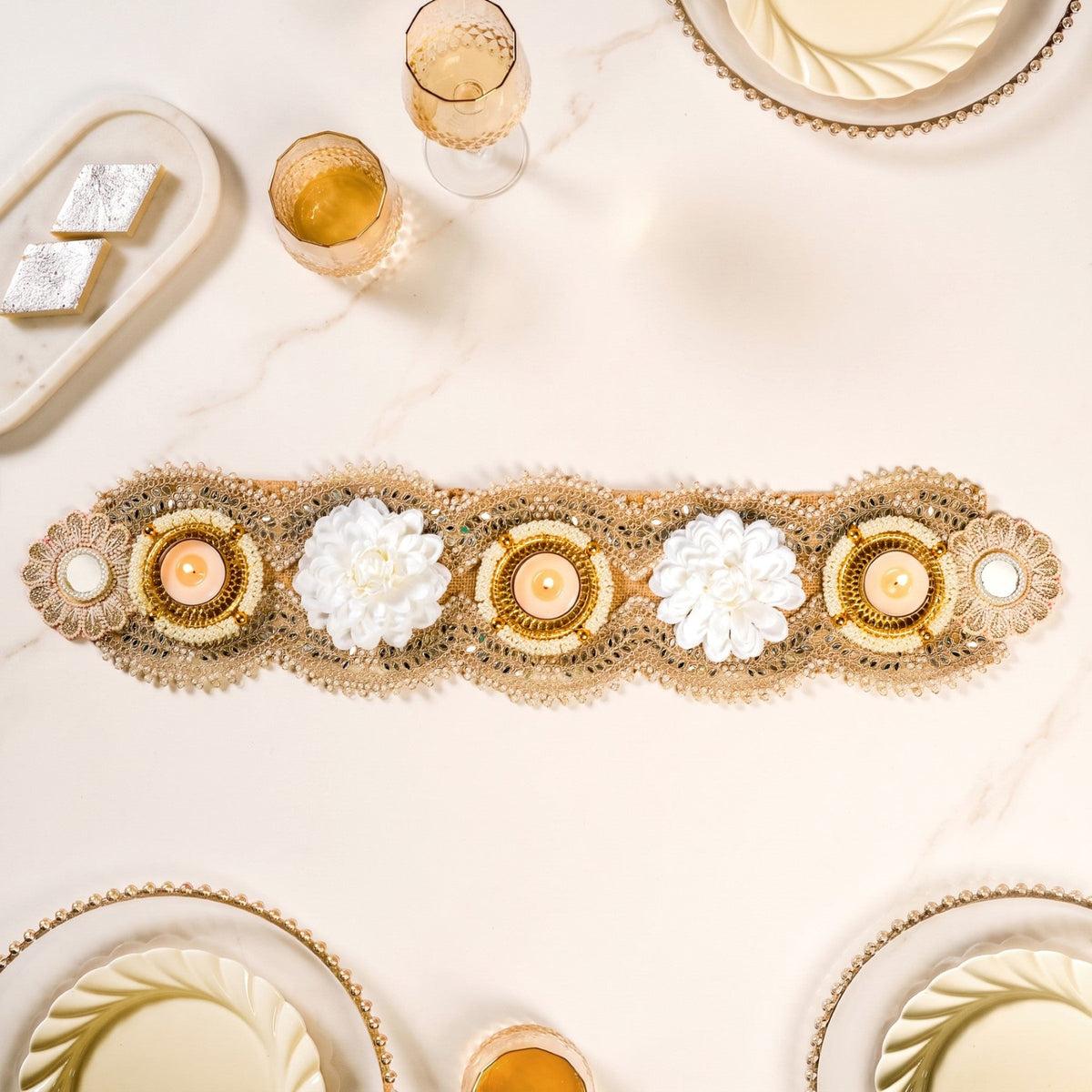 Gilded Garden Table Tealight Runner Nestasia