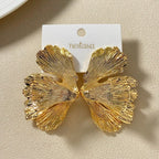 Folded Ginkgo Leaf Statement Earrings Gold Nestasia