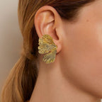 Folded Ginkgo Leaf Statement Earrings Gold Nestasia
