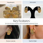 Folded Ginkgo Leaf Statement Earrings Gold Nestasia