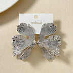 Folded Ginkgo Leaf Statement Earrings Silver Nestasia