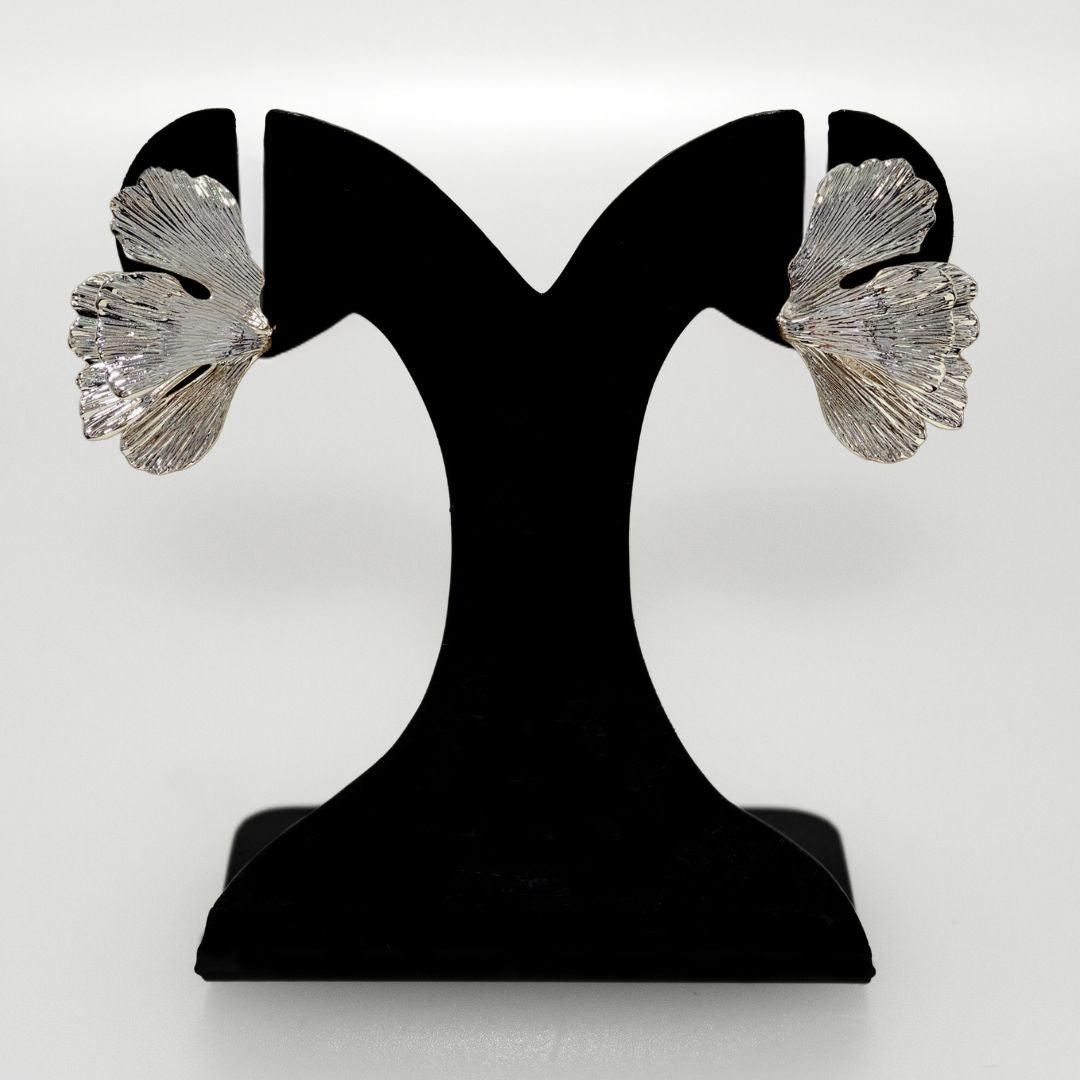 Folded Ginkgo Leaf Statement Earrings Silver Nestasia