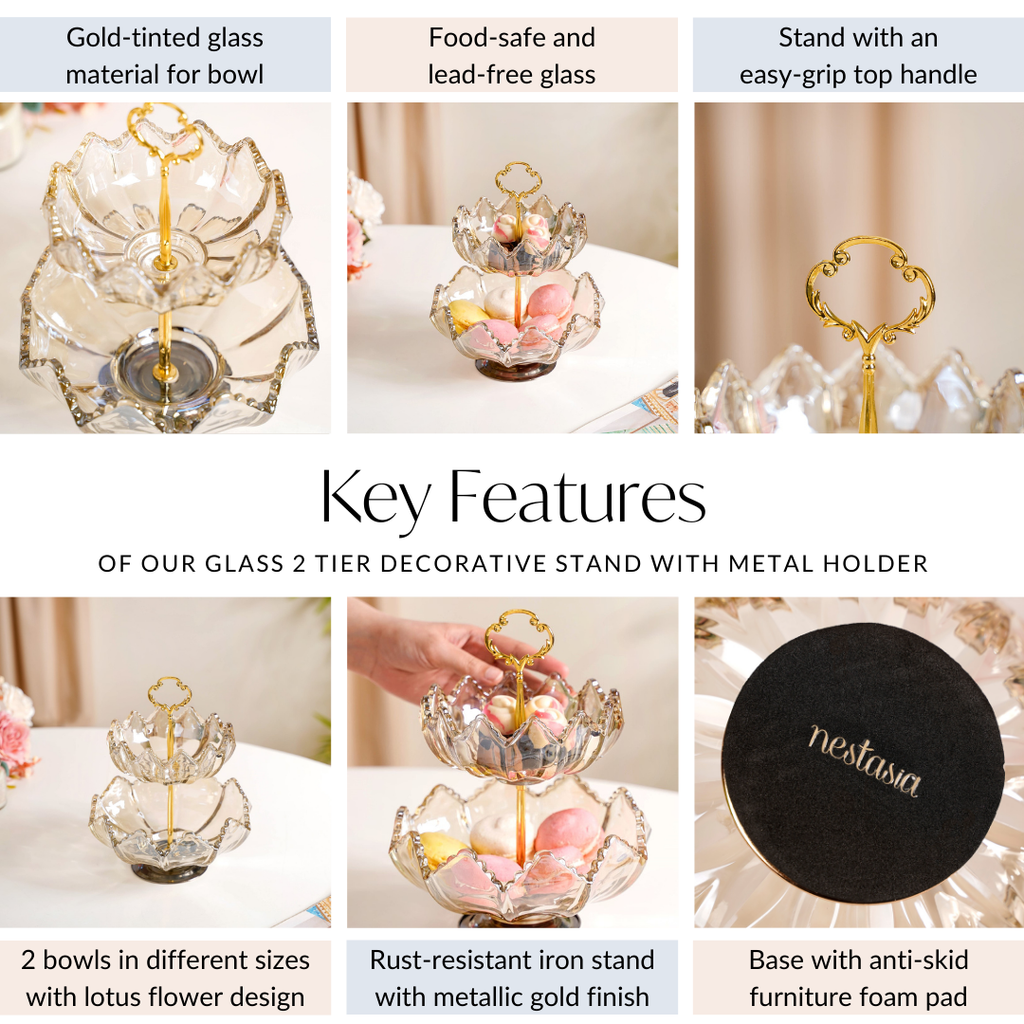 Glass 2 Tier Decorative Bowl Stand Nestasia
