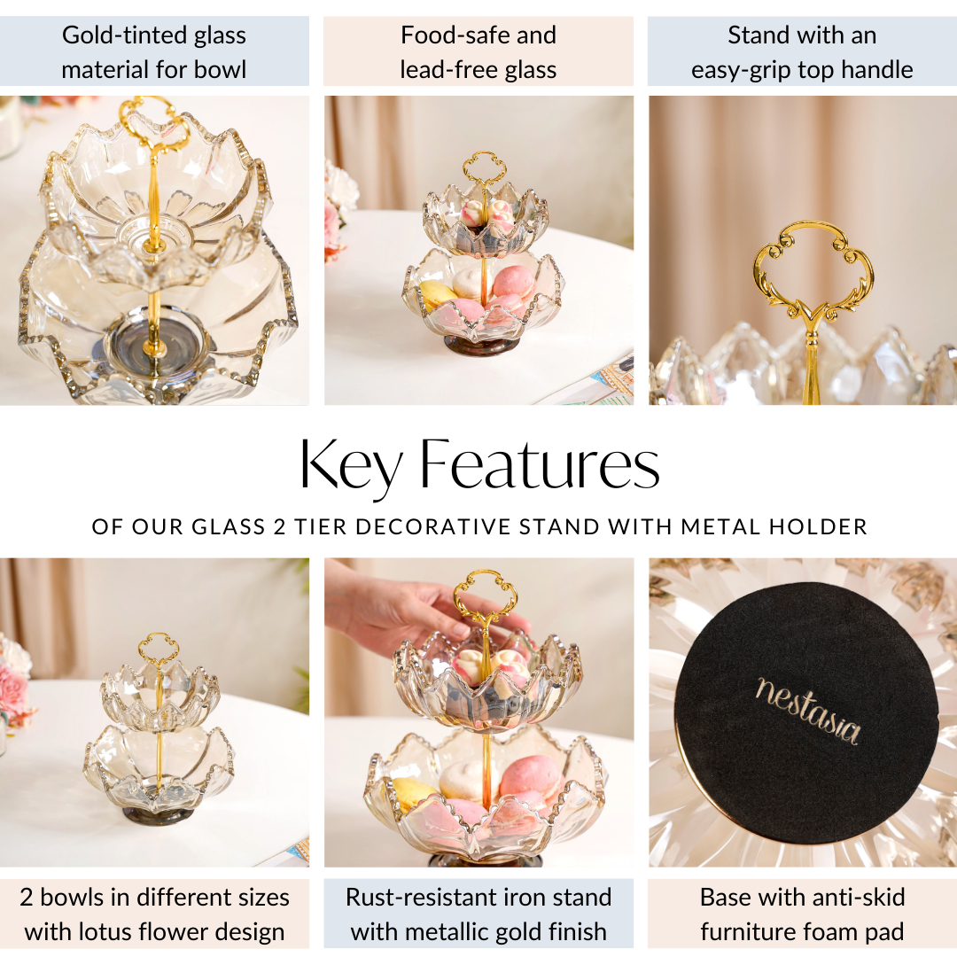 Glass 2 Tier Decorative Bowl Stand Nestasia