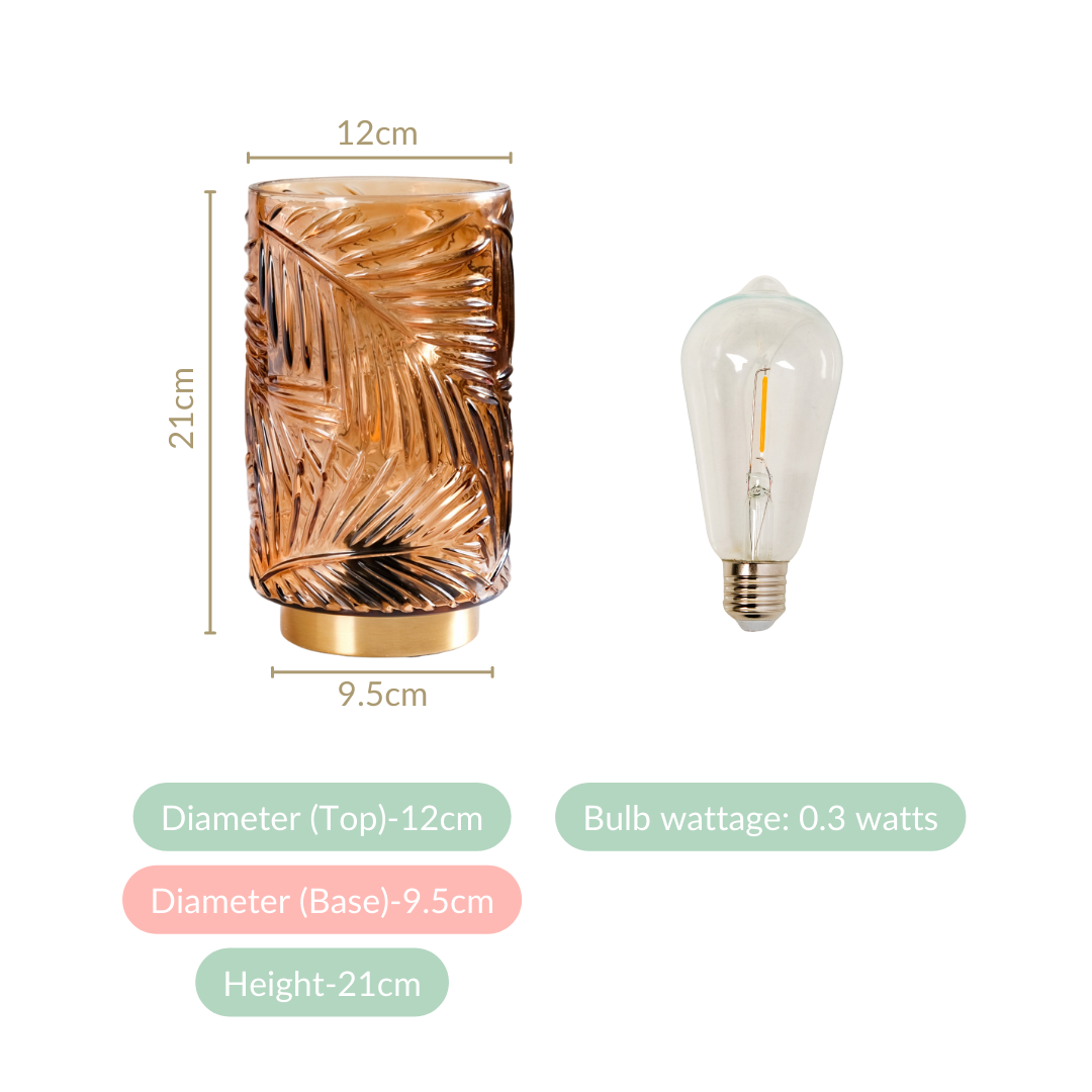 Palm Leaf Brown Glass LED Table Lamp With Auto Timer Nestasia