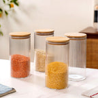Set Of 4 Tall Fluted Borosilicate Airtight Glass Jar 1500ml Nestasia