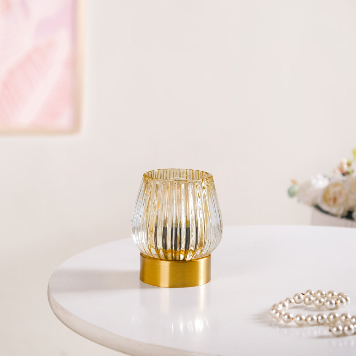 Yellow Tulip Glass Portable Lamp With Edison LED Bulb Nestasia