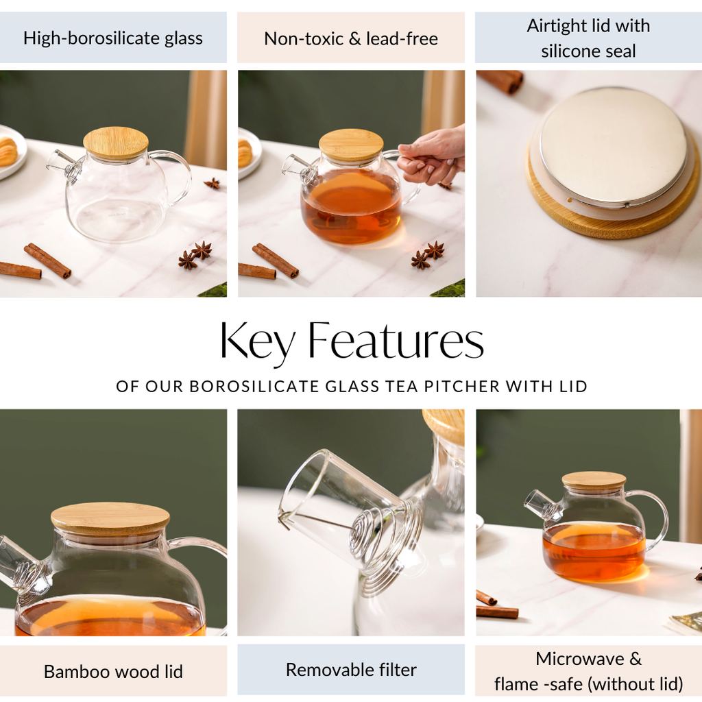 Borosilicate Glass Tea Pitcher With Lid 1100ml Nestasia