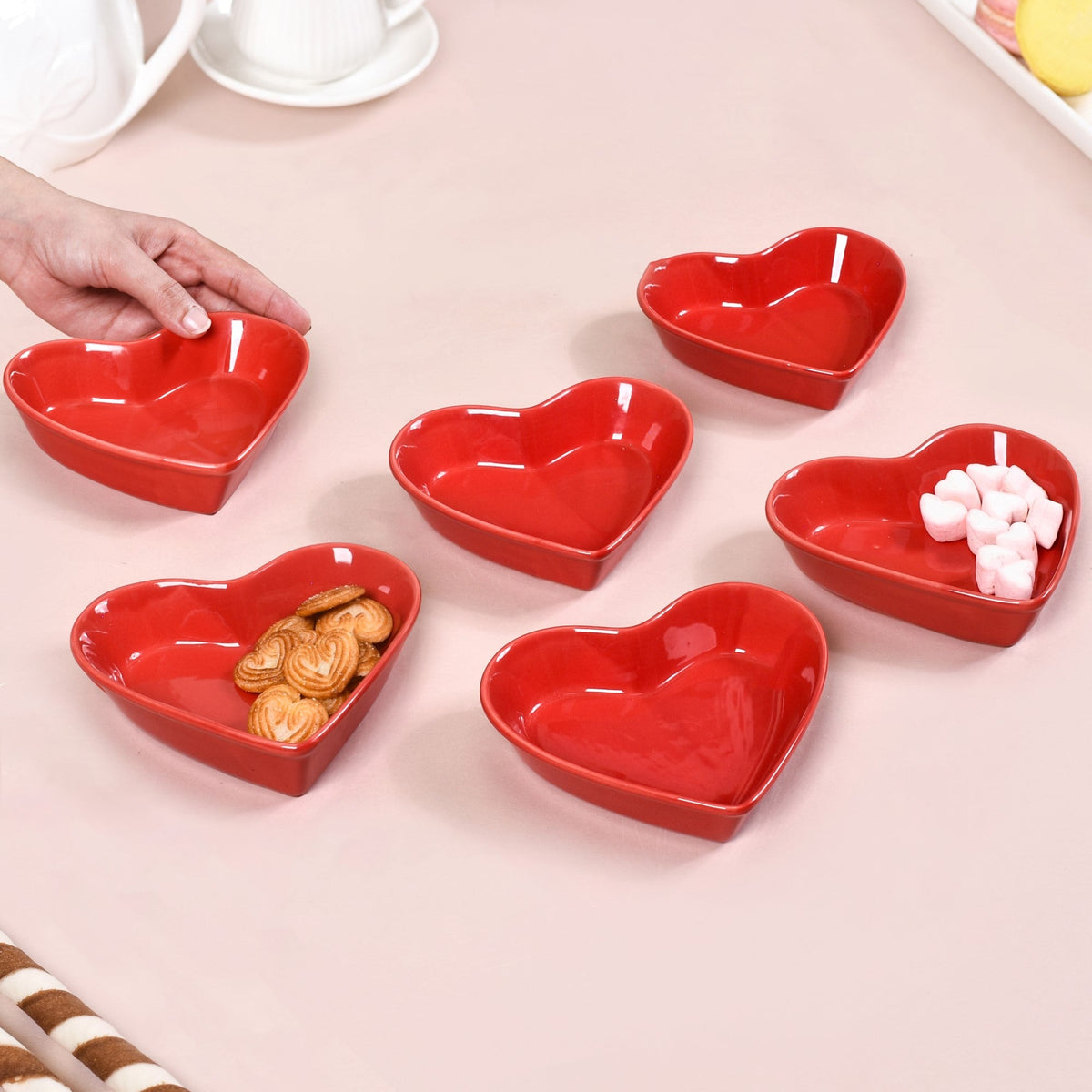 Red Heart Ceramic Plate For Starters Set Of 6 Nestasia