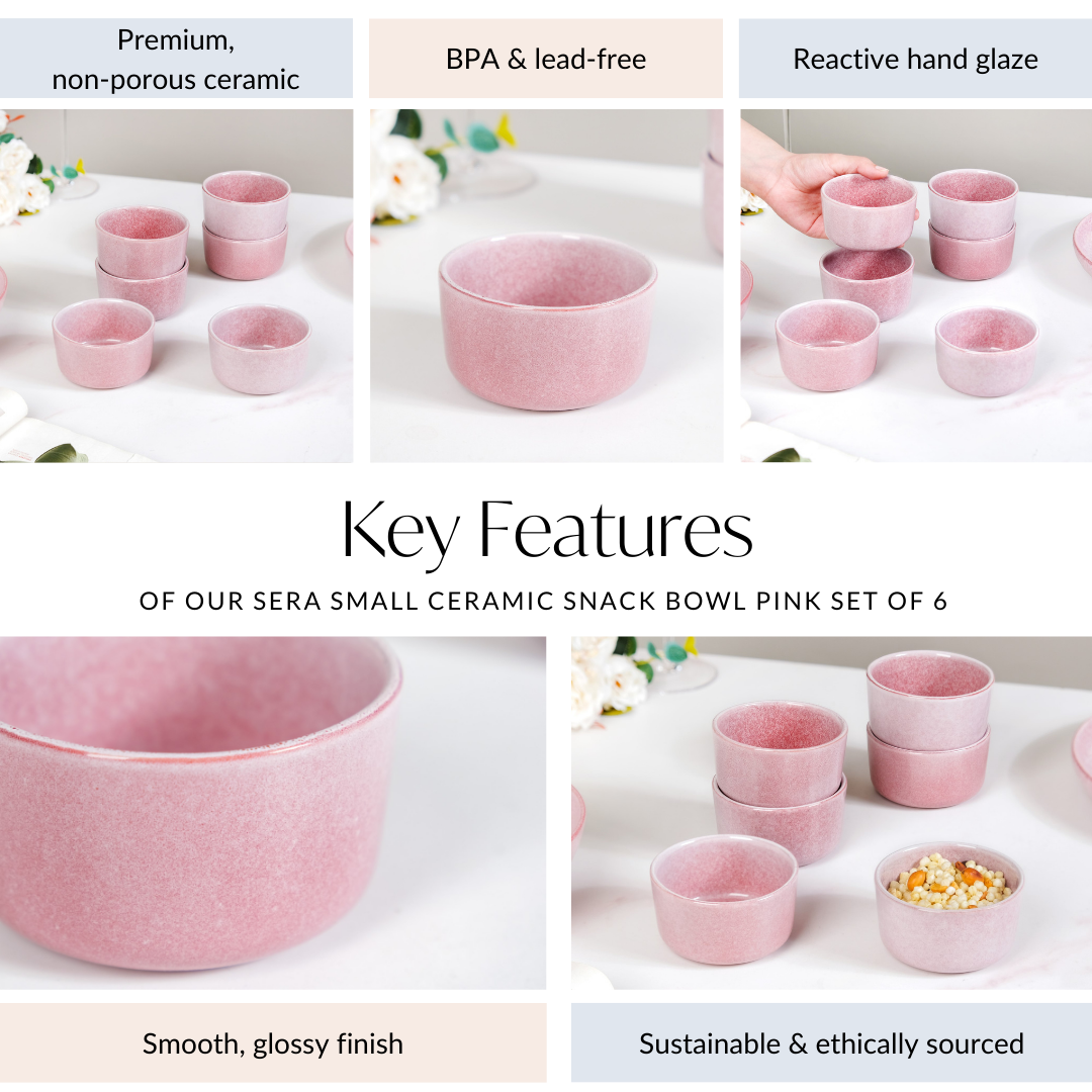 Sera Ceramic Small Bowl Pink Set Of 6 200ml Nestasia