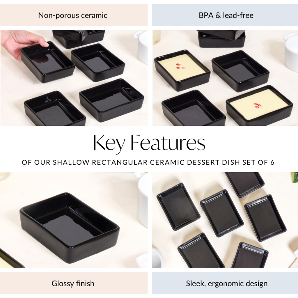 Shallow Rectangular Ceramic Dessert Dish Set Of 6 Black Nestasia