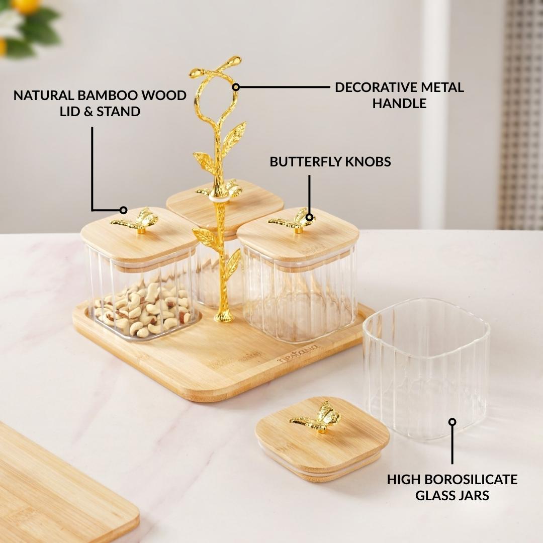 Gold Accent Jars With Stand Set Of 5 380ml Nestasia