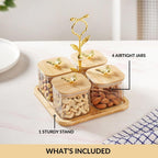 Gold Accent Jars With Stand Set Of 5 380ml Nestasia