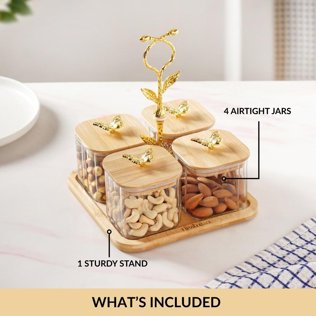Gold Accent Jars With Stand Set Of 5 380ml Nestasia