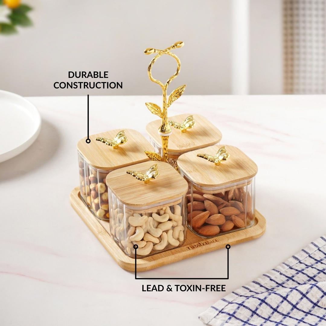 Gold Accent Jars With Stand Set Of 5 380ml Nestasia