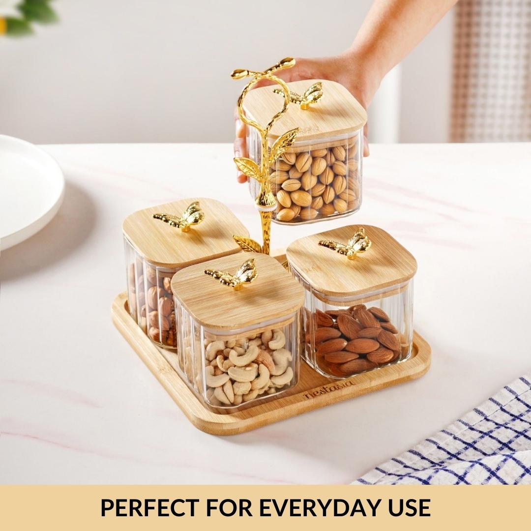 Gold Accent Jars With Stand Set Of 5 380ml Nestasia
