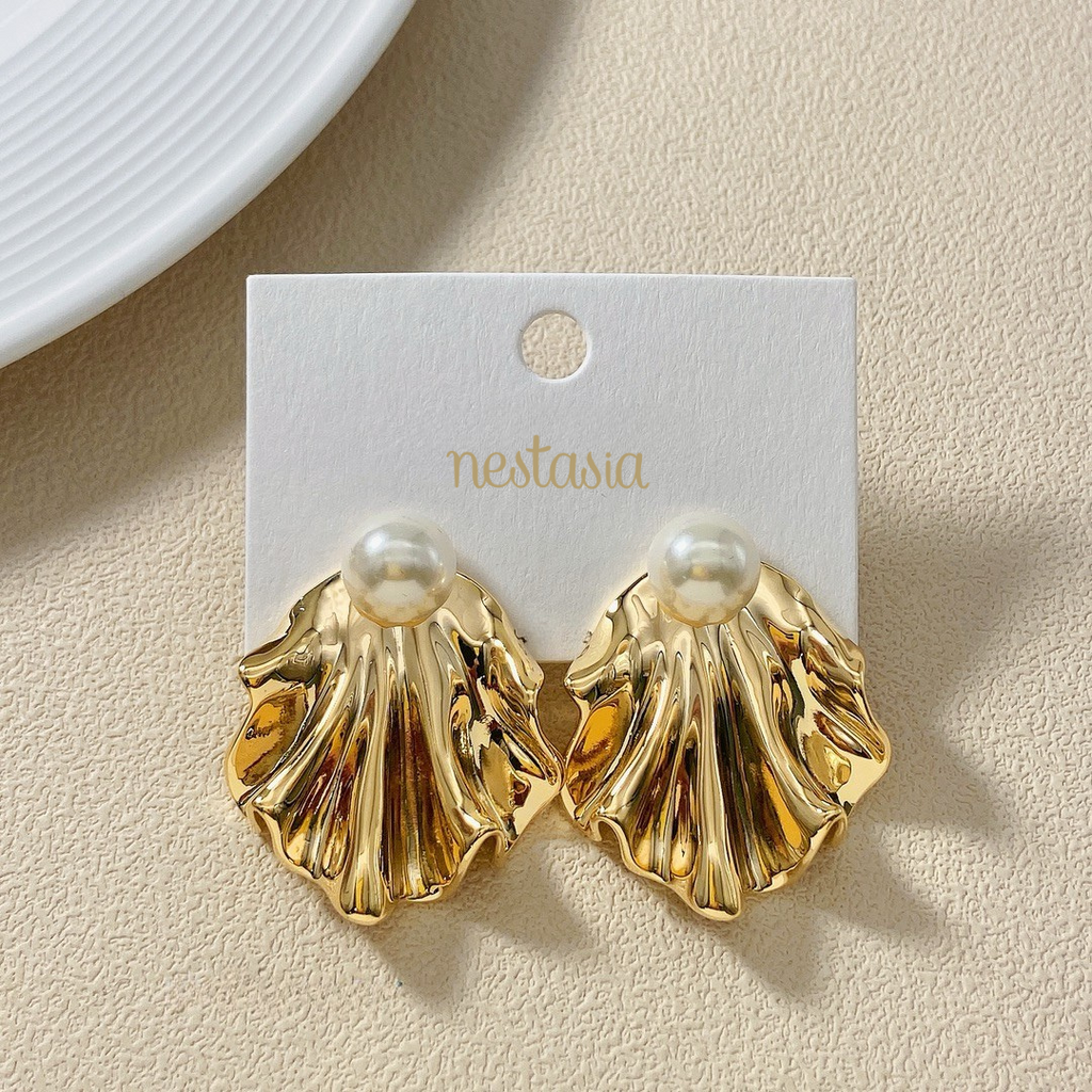 Fluid Dynamics Gold And Pearl Earrings Nestasia