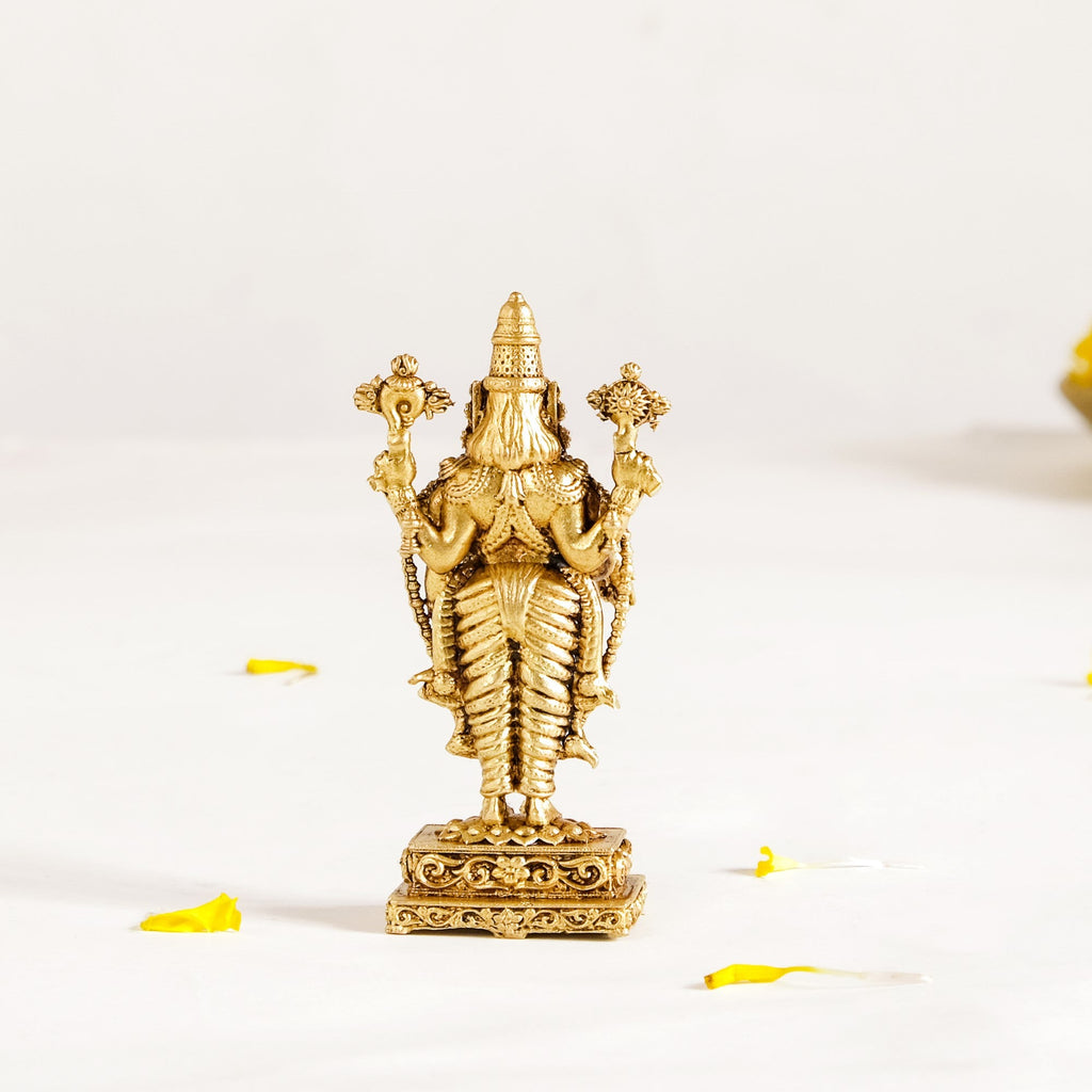Tirupati Balaji Fine Carving Jewellery Finish Pure Brass Idol 7cm Nestasia