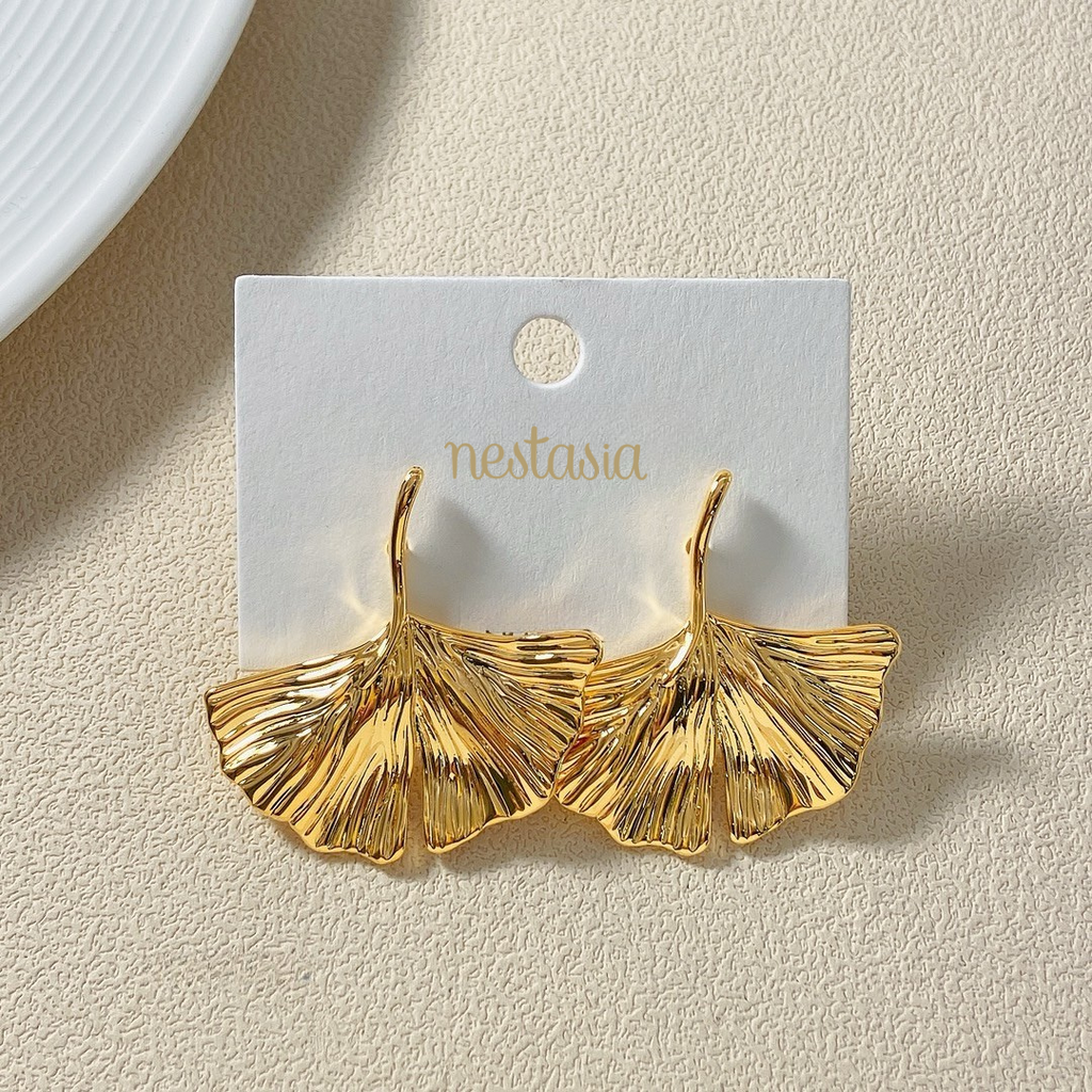 Gold Ginkgo Leaf Earrings Nestasia