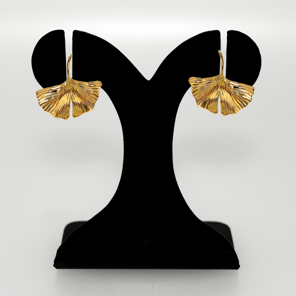 Gold Ginkgo Leaf Earrings Nestasia