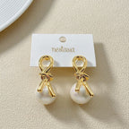 Gold Knot Lustrous Pearl Drop Earrings Nestasia