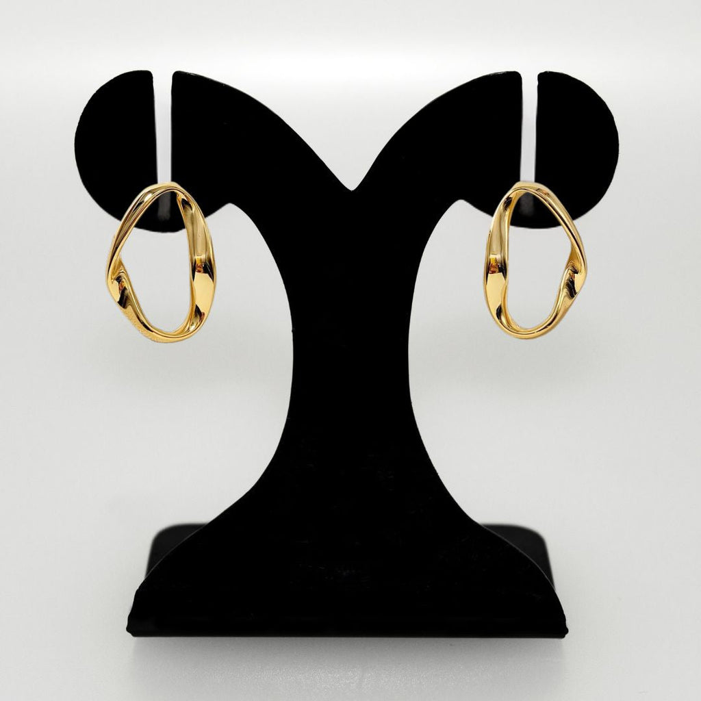 Gold Ribbon Oval Hoop Earrings Nestasia
