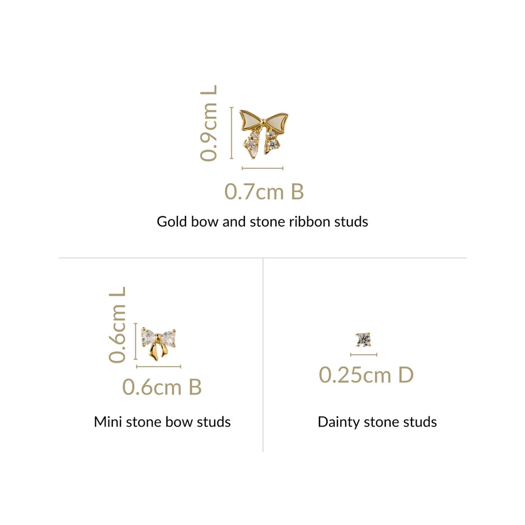 Gold Ribbon Radiance Studs Set Of 3 Nestasia