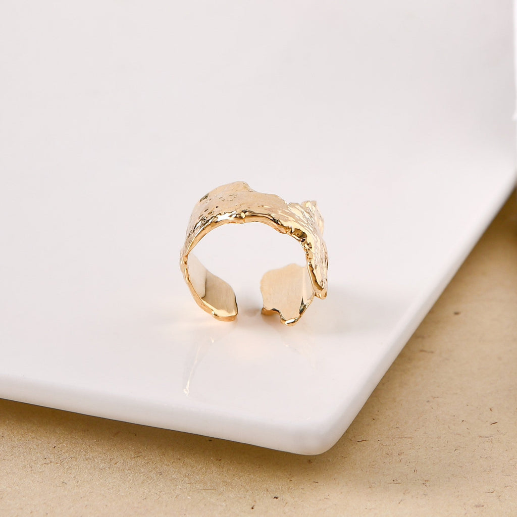 Gold Terrain Textured Statement Ring Nestasia