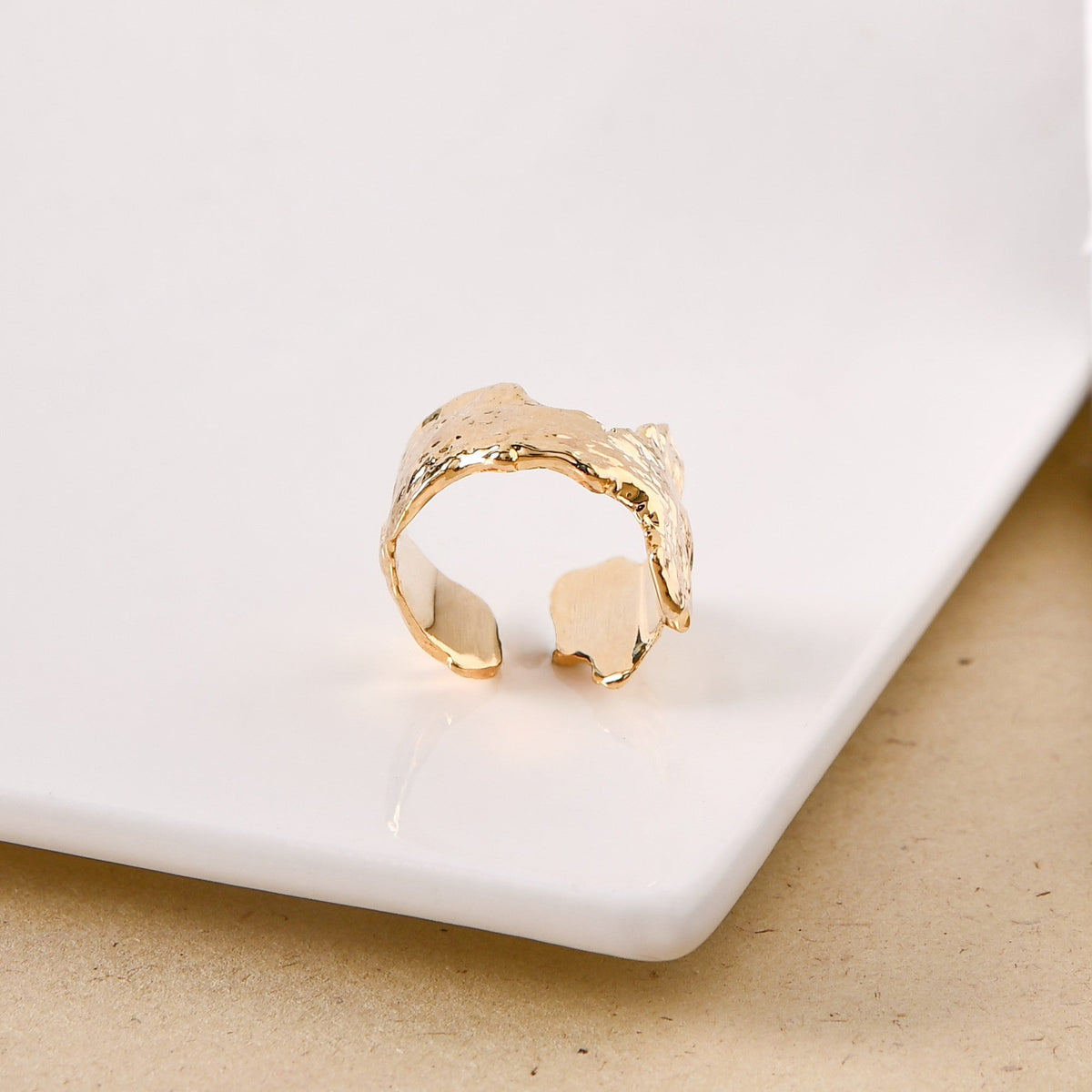 Gold Terrain Textured Statement Ring Nestasia
