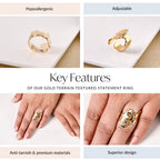 Gold Terrain Textured Statement Ring Nestasia
